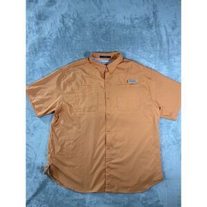 Columbia Shirt Mens 2XL Orange Tamiami Fishing Vented Short Sleeve Button Up